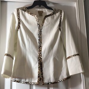 MIDNIGHT VELVET WHITE W/ANIMAL PRINT BLAZER SZ 8